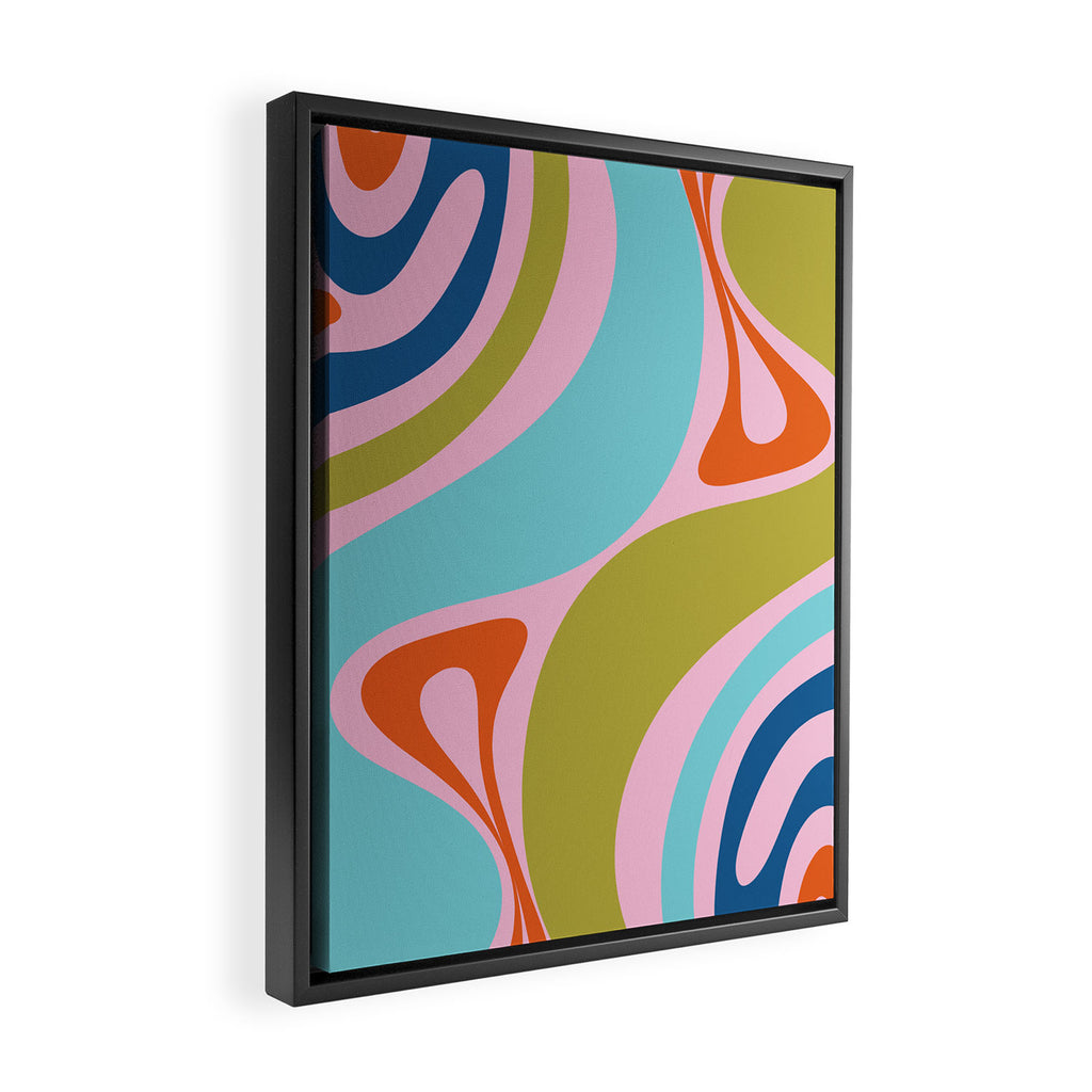 Retro Abstract New Groove Trippy Boho Pattern Multicolored on Pink Framed Canvas Print Gallery Image 2