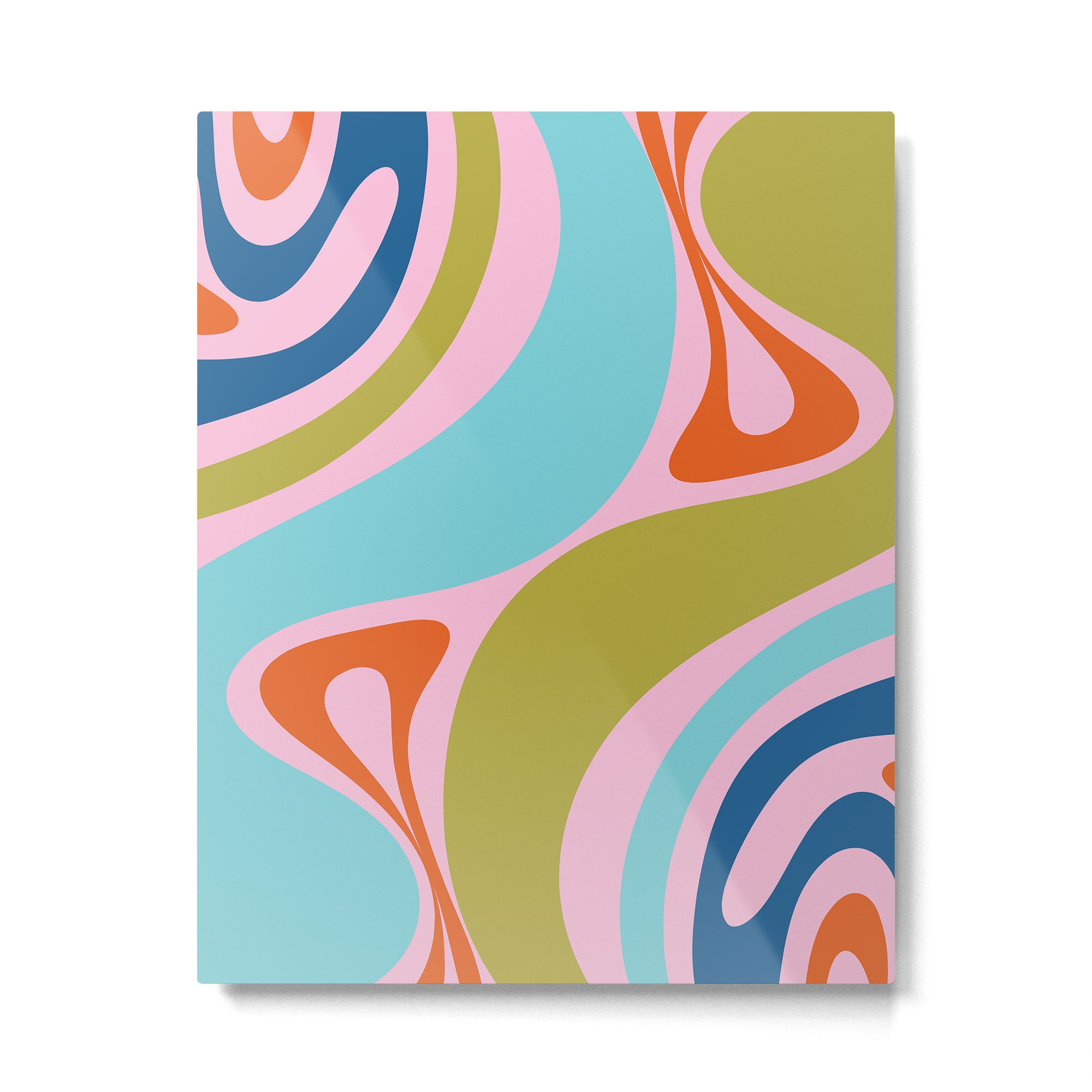 Retro Abstract New Groove Trippy Boho Pattern Multicolored on Pink Metal Print Gallery Image 6