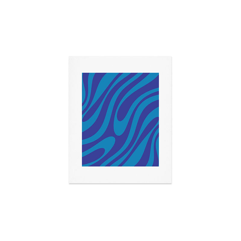 Retro Abstract Pattern Wavy Loops Contemporary Pop Art in Bold Blue Art Print Gallery Image 1