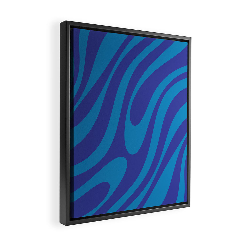 Retro Abstract Pattern Wavy Loops Contemporary Pop Art in Bold Blue Framed Canvas Print Gallery Image 2