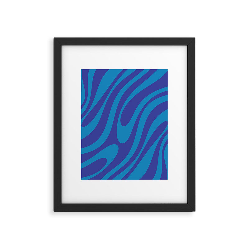Retro Abstract Pattern Wavy Loops Contemporary Pop Art in Bold Blue Framed Art Print Gallery Image 6