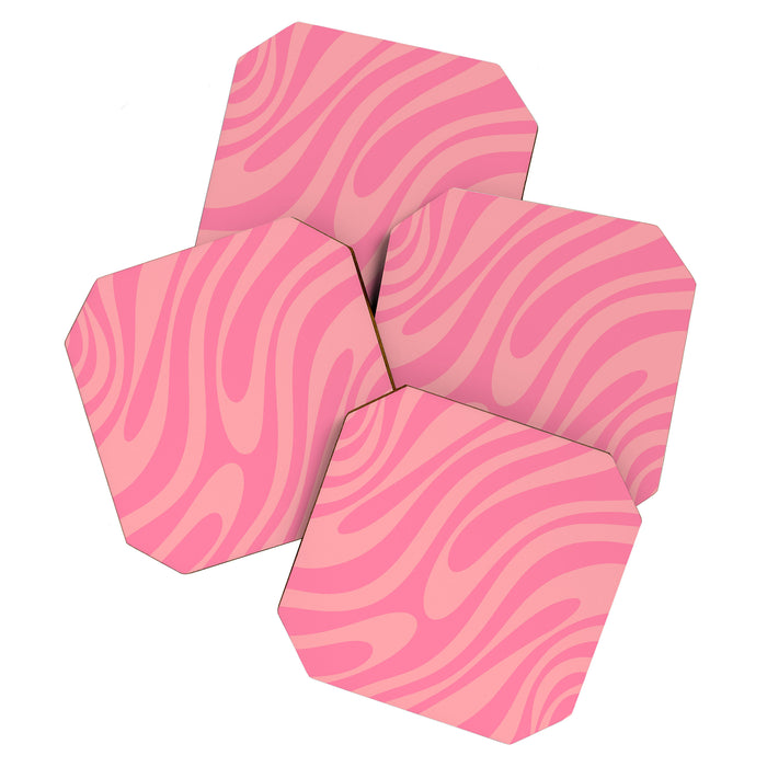 Retro Abstract Wavy Loops Pattern in Pretty Pink Coaster Gallery Image 1