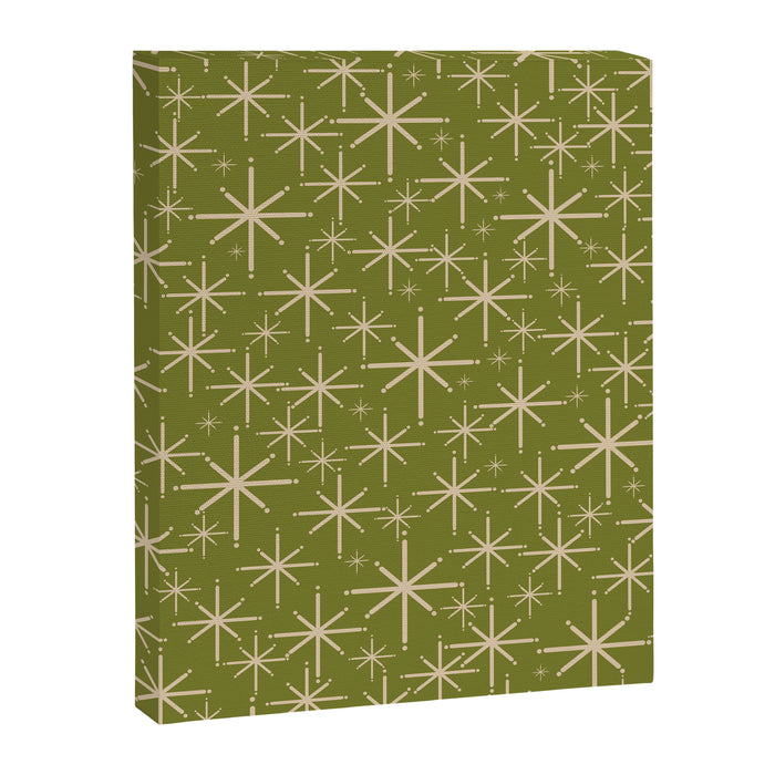 Retro Atomic Twinkling Starburst Pattern in Midcentury Modern Olive Green and Beige Canvas Print Gallery Image 1
