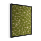 Retro Atomic Twinkling Starburst Pattern in Midcentury Modern Olive Green and Beige Framed Canvas Print Gallery Image 2