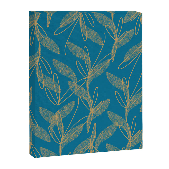 Retro Botanical Pattern in Gold and Peacock Blue Canvas Print Gallery Image 1