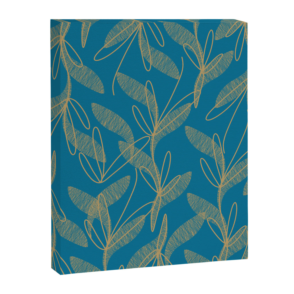 Retro Botanical Pattern in Gold and Peacock Blue Canvas Print Gallery Image 8