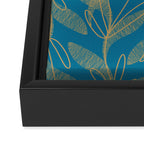 Retro Botanical Pattern in Gold and Peacock Blue Framed Canvas Print Gallery Image 3
