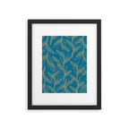 Retro Botanical Pattern in Gold and Peacock Blue Framed Art Print Gallery Image 6