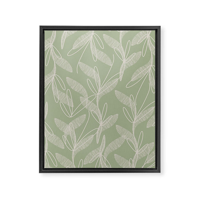 Retro Botanical Pattern Sage Green Framed Canvas Print Gallery Image 1
