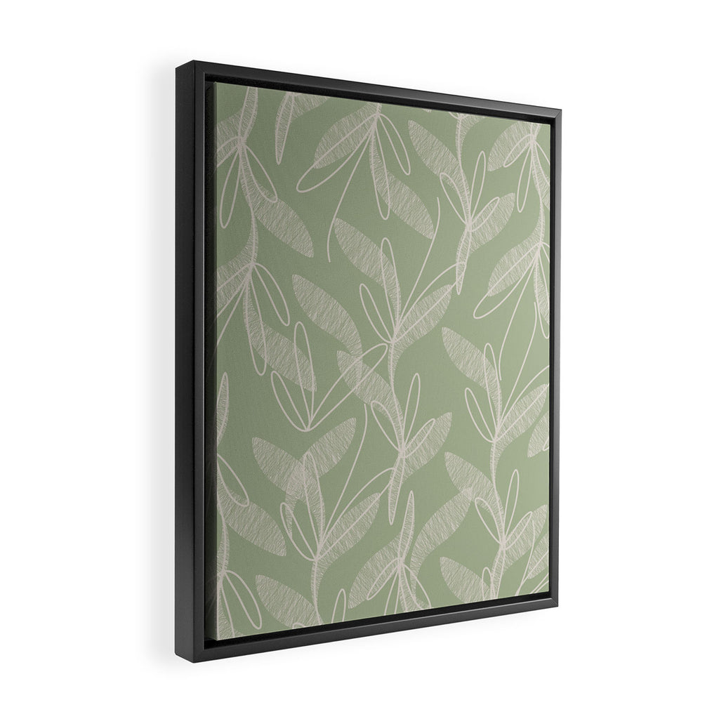 Retro Botanical Pattern Sage Green Framed Canvas Print Gallery Image 2