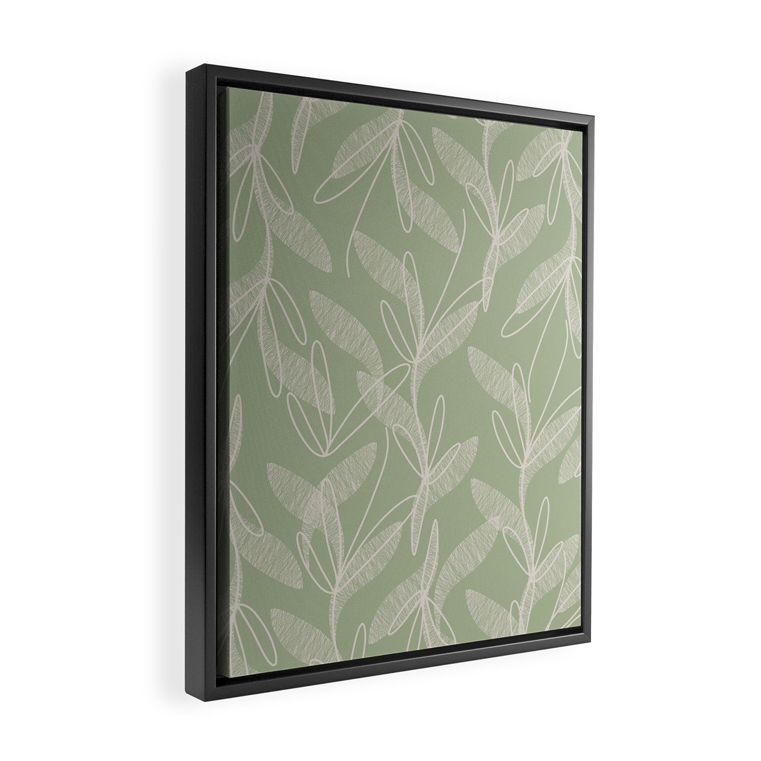 Retro Botanical Pattern Sage Green Framed Canvas Print Gallery Image 2