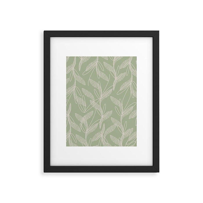 Retro Botanical Pattern Sage Green Framed Art Print Gallery Image 1