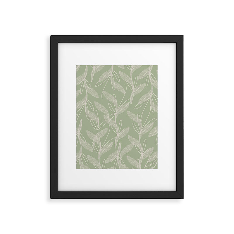Retro Botanical Pattern Sage Green Framed Art Print Gallery Image 6