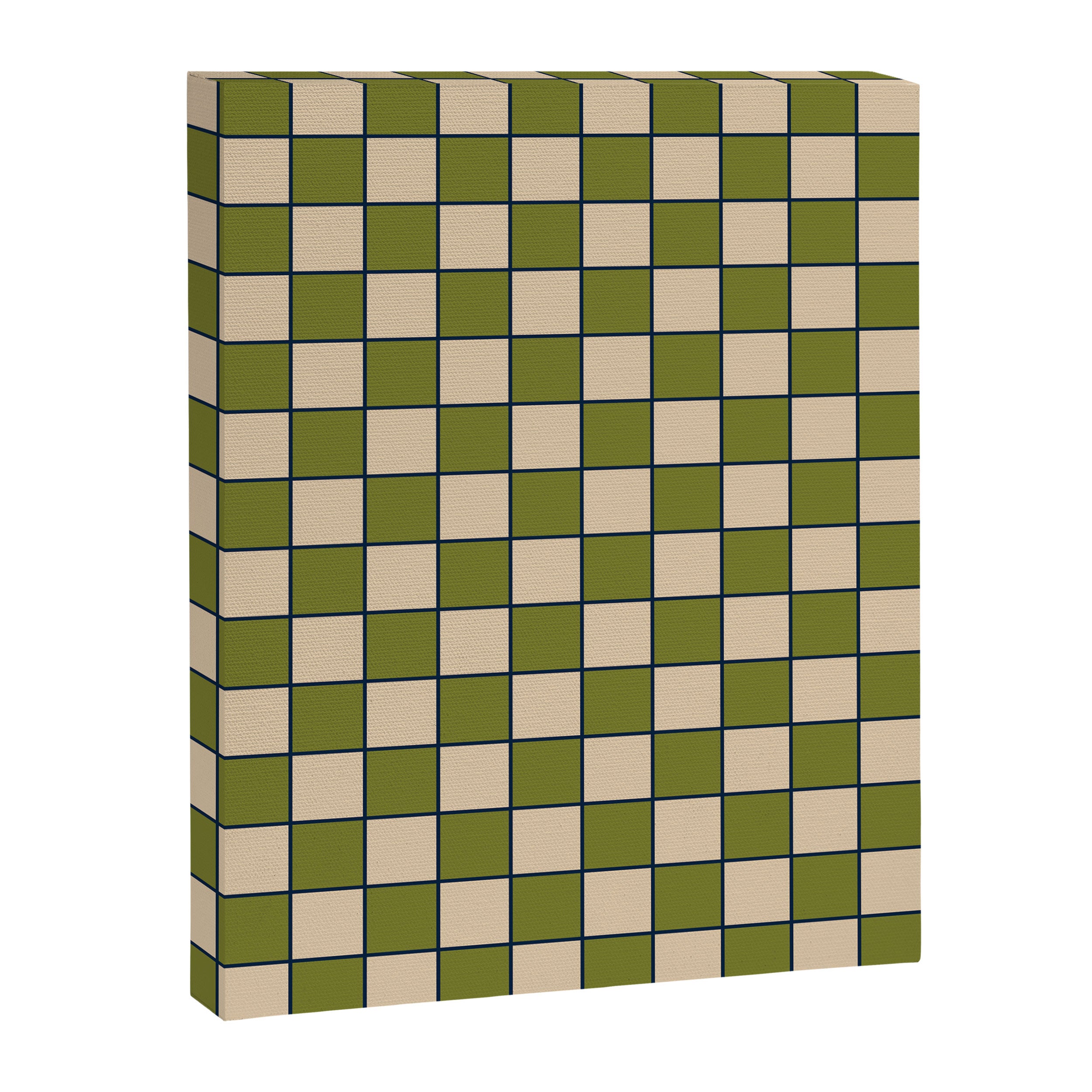Retro Check Grid Pattern in Midcentury Modern Olive Green Navy Blue Beige Canvas Print Gallery Image 8