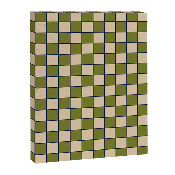 Retro Check Grid Pattern in Midcentury Modern Olive Green Navy Blue Beige Canvas Print Gallery Image 1