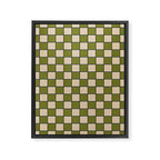Retro Check Grid Pattern in Midcentury Modern Olive Green Navy Blue Beige Framed Canvas Print Gallery Image 8