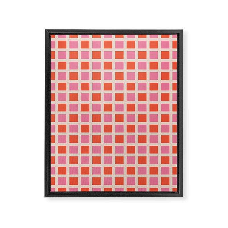 Retro Check Thick Grid Pattern 2 Bright Pink Orange Cream Framed Canvas Print Gallery Image 8