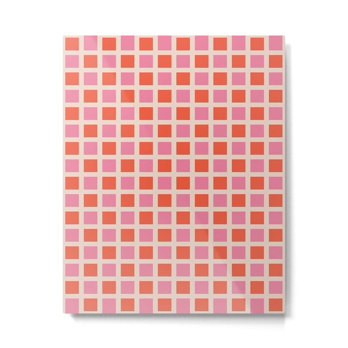 Retro Check Thick Grid Pattern 2 Bright Pink Orange Cream Metal Print Gallery Image 1