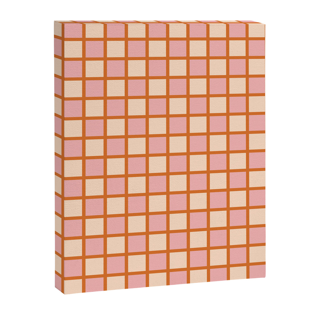 Retro Check Thick Grid Pattern in Pink Orange Cream Canvas Print Gallery Image 8