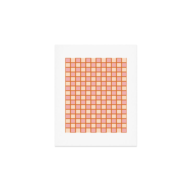 Retro Check Thick Grid Pattern in Pink Orange Cream Art Print Gallery Image 1