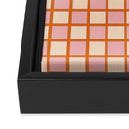 Retro Check Thick Grid Pattern in Pink Orange Cream Framed Canvas Print Gallery Image 3