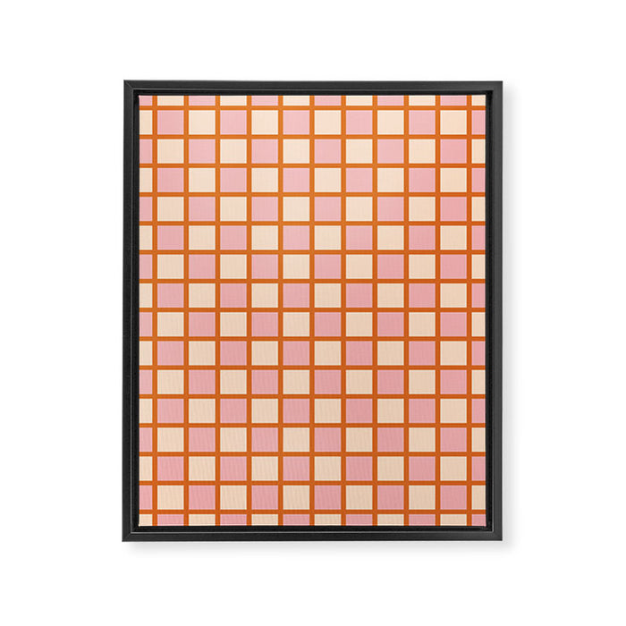 Retro Check Thick Grid Pattern in Pink Orange Cream Framed Canvas Print Gallery Image 1