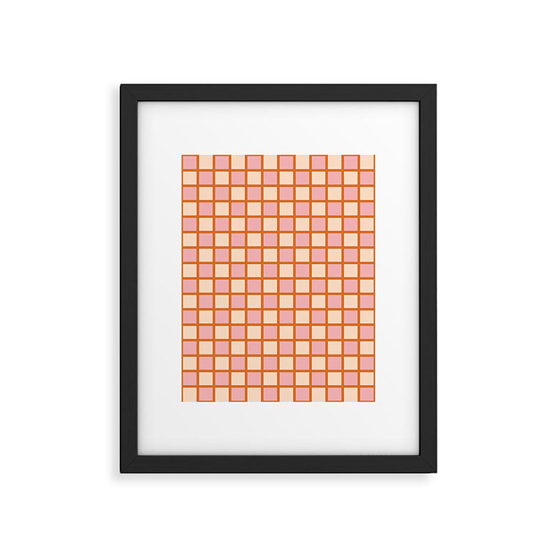 Retro Check Thick Grid Pattern in Pink Orange Cream Framed Art Print Gallery Image 6