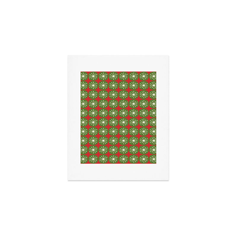 Retro Christmas Atomic Dots Mid Century Modern Xmas Pattern on Red Art Print Gallery Image 1