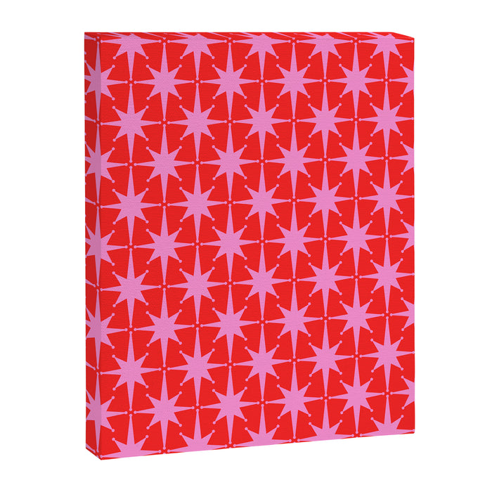 Retro Christmas Atomic Stars Mid Century Modern Pattern in Preppy Pink and Red Canvas Print Gallery Image 1