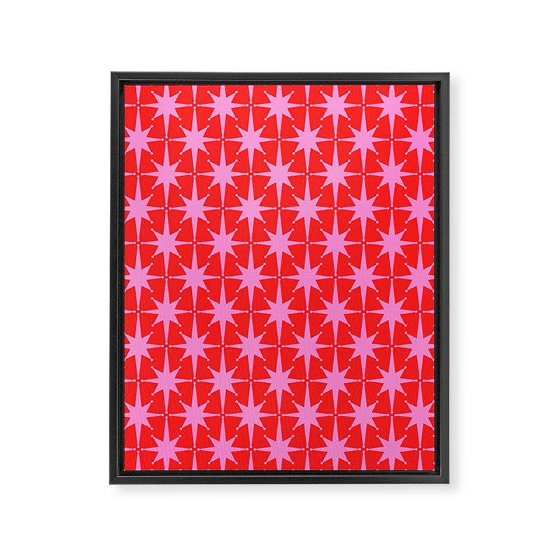Retro Christmas Atomic Stars Mid Century Modern Pattern in Preppy Pink and Red Framed Canvas Print Gallery Image 6