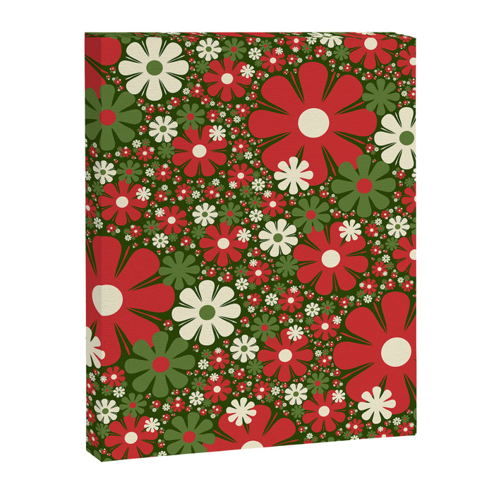 Retro Christmas Floral Fantasy Red Green Cream Canvas Print Gallery Image 1
