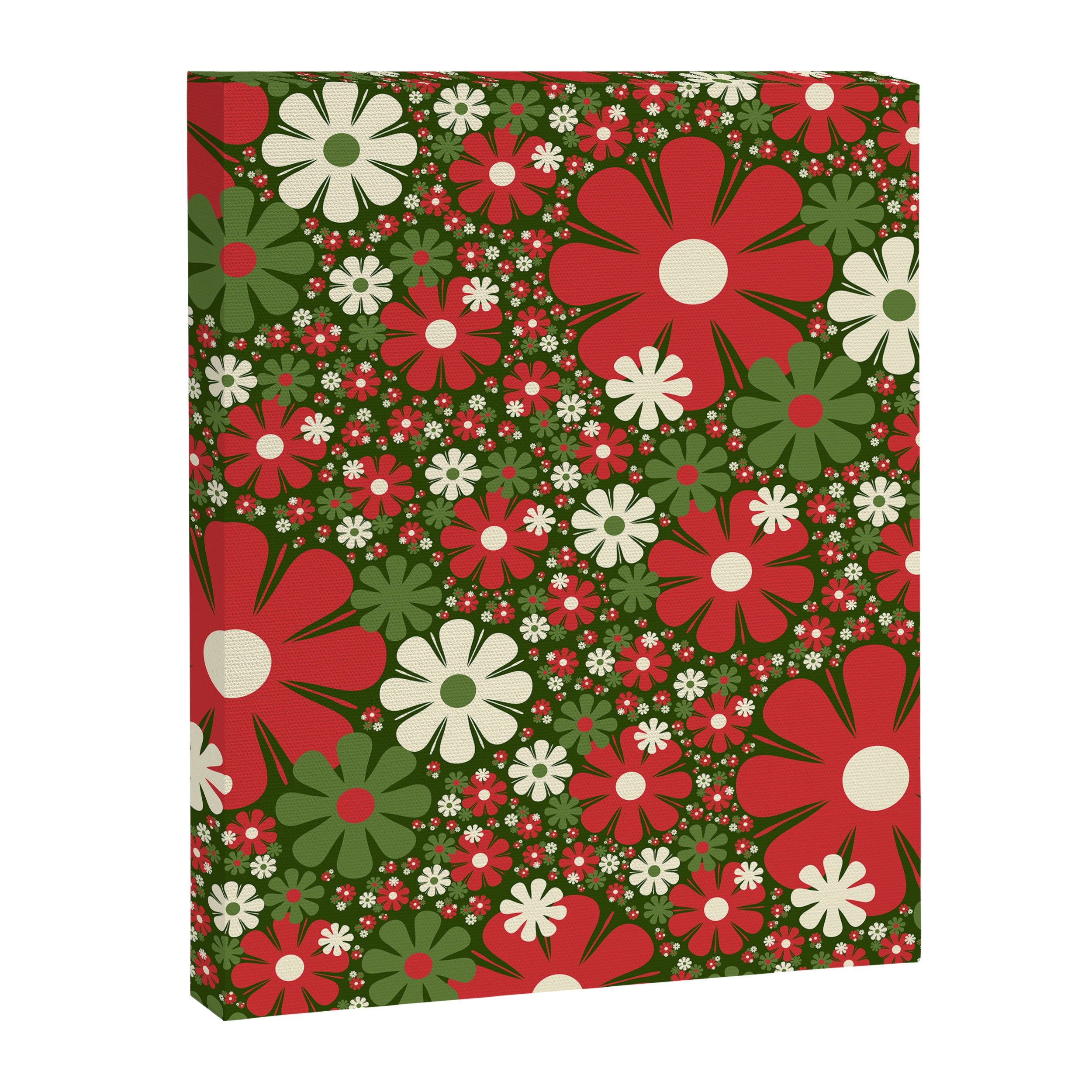 Retro Christmas Floral Fantasy Red Green Cream Canvas Print Gallery Image 8