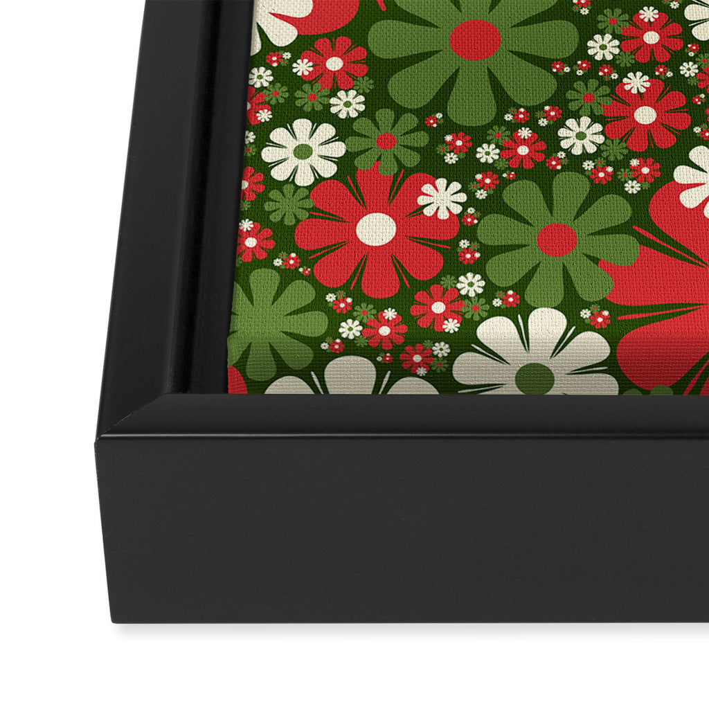 Retro Christmas Floral Fantasy Red Green Cream Framed Canvas Print Gallery Image 3