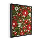 Retro Christmas Floral Fantasy Red Green Cream Framed Canvas Print Gallery Image 2