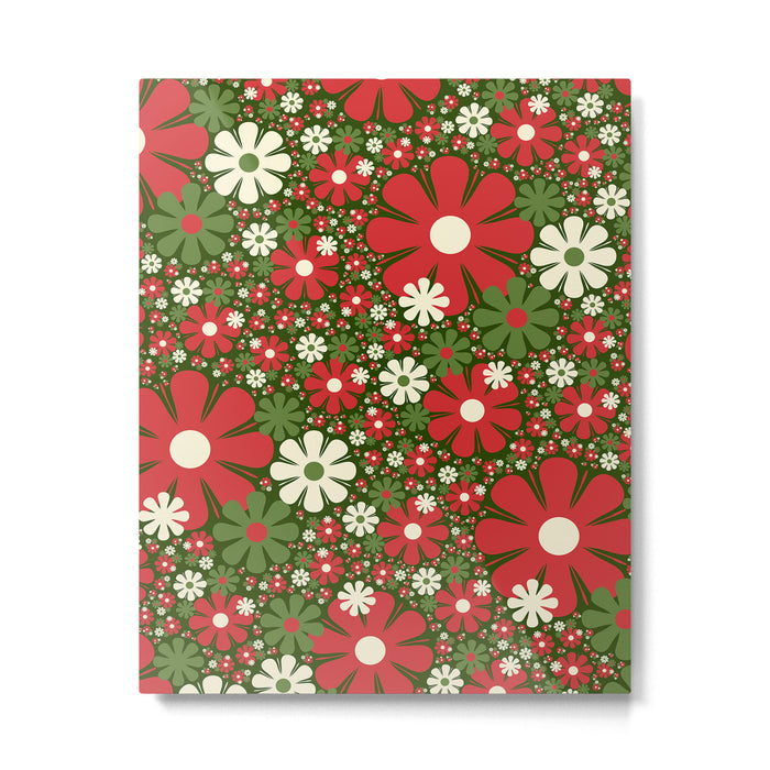 Retro Christmas Floral Fantasy Red Green Cream Metal Print Gallery Image 1
