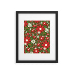 Retro Christmas Floral Fantasy Red Green Cream Framed Art Print Gallery Image 6
