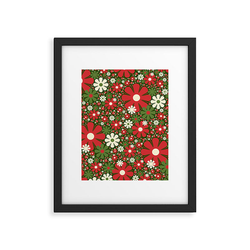 Retro Christmas Floral Fantasy Red Green Cream Framed Art Print Gallery Image 6