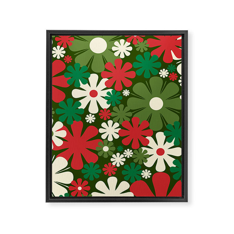 Retro Christmas Flowers 60s 70s Aesthetic Floral Pattern in Vintage Green Red Cream Framed Canvas Print Gallery Image 8