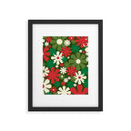 Retro Christmas Flowers 60s 70s Aesthetic Floral Pattern in Vintage Green Red Cream Framed Art Print Gallery Image 6