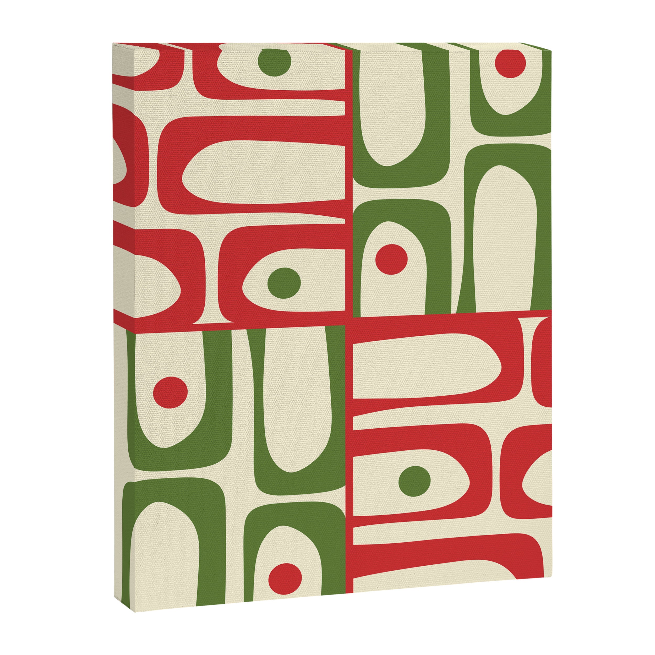 Retro Christmas Mid Century Modern Piquet Multi Red Green Cream Abstract Geometric Pattern Canvas Print Gallery Image 8