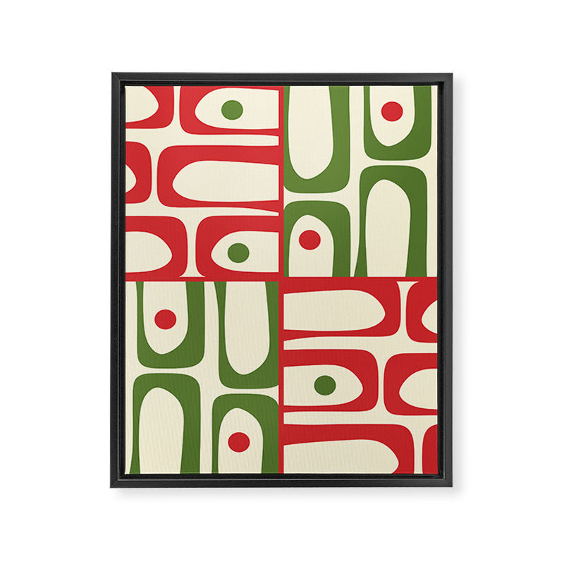 Retro Christmas Mid Century Modern Piquet Multi Red Green Cream Abstract Geometric Pattern Framed Canvas Print Gallery Image 8
