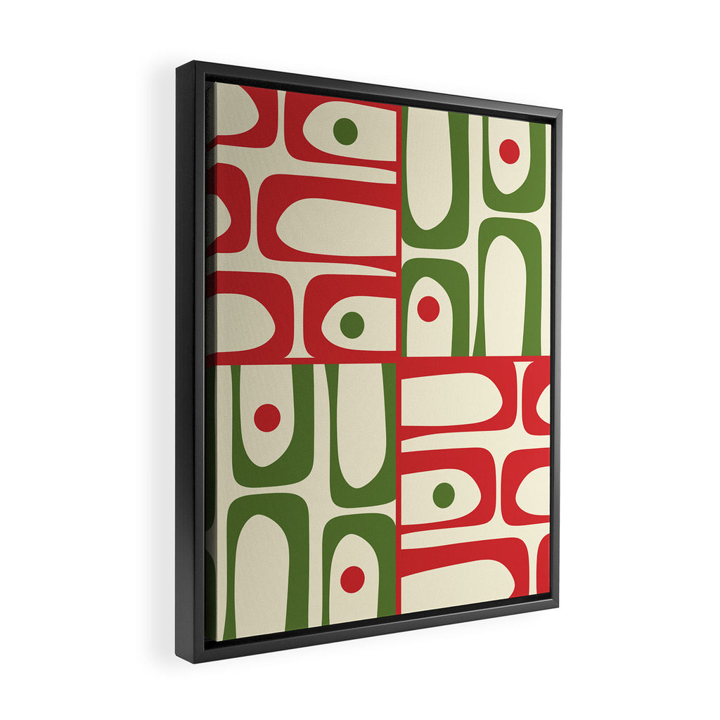 Retro Christmas Mid Century Modern Piquet Multi Red Green Cream Abstract Geometric Pattern Framed Canvas Print Gallery Image 2