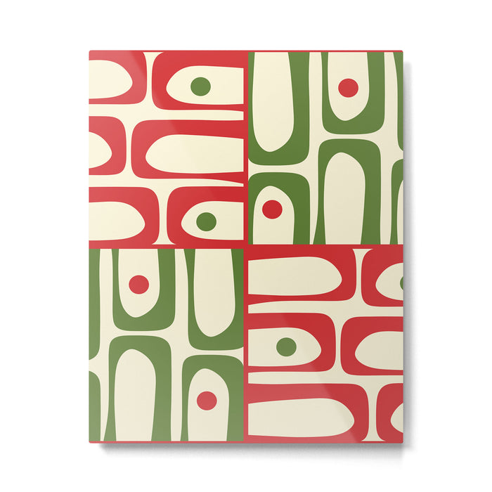 Retro Christmas Mid Century Modern Piquet Multi Red Green Cream Abstract Geometric Pattern Metal Print Gallery Image 1