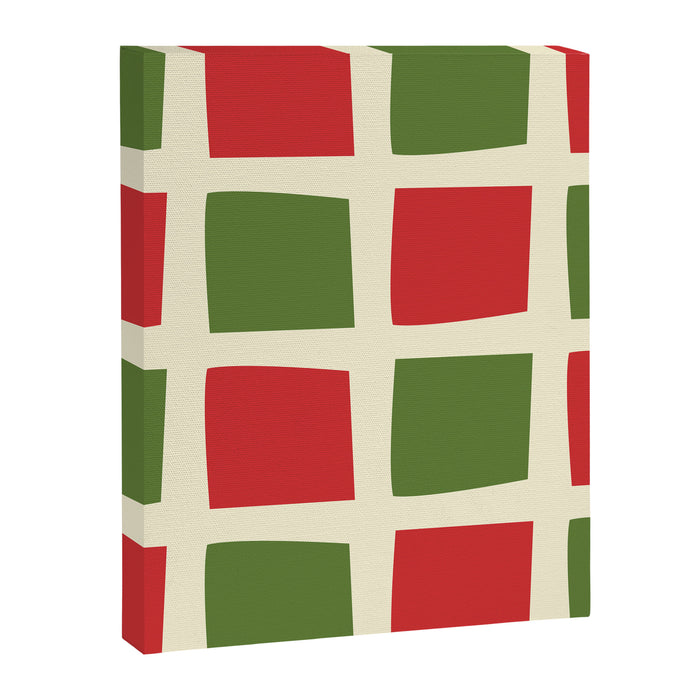 Retro Christmas Midcentury Modern Windows Checkered Red Green Cream Pattern Canvas Print Gallery Image 1