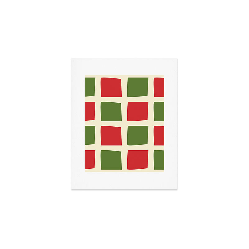Retro Christmas Midcentury Modern Windows Checkered Red Green Cream Pattern Art Print Gallery Image 1
