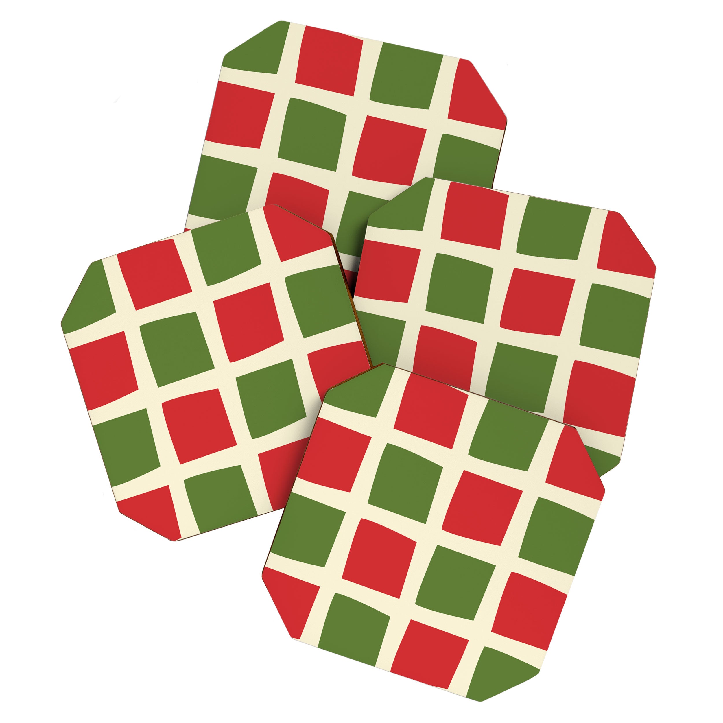 Retro Christmas Midcentury Modern Windows Checkered Red Green Cream Pattern Coaster Gallery Image 1