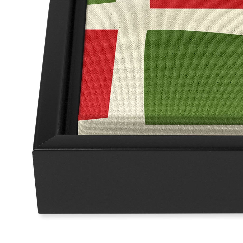 Retro Christmas Midcentury Modern Windows Checkered Red Green Cream Pattern Framed Canvas Print Gallery Image 3