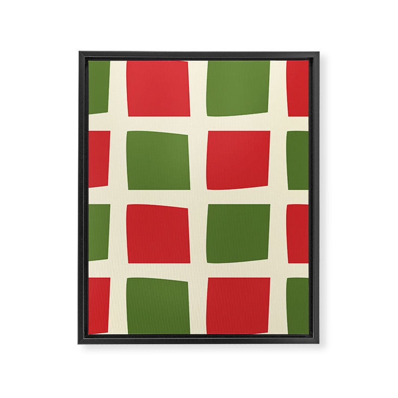 Retro Christmas Midcentury Modern Windows Checkered Red Green Cream Pattern Framed Canvas Print Gallery Image 8