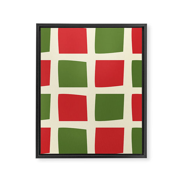 Retro Christmas Midcentury Modern Windows Checkered Red Green Cream Pattern Framed Canvas Print Gallery Image 1