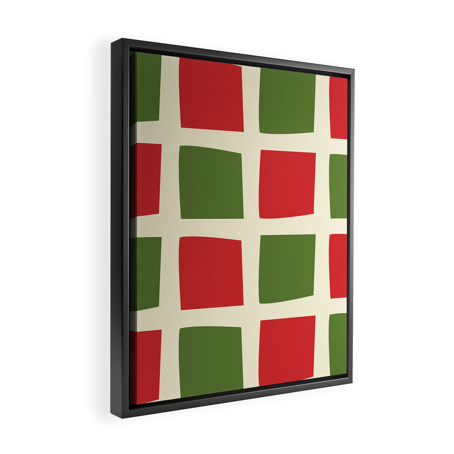 Retro Christmas Midcentury Modern Windows Checkered Red Green Cream Pattern Framed Canvas Print Gallery Image 2